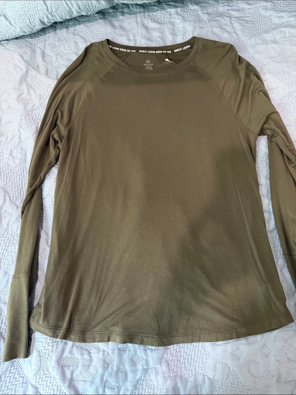 aerie offline Women's Long-Sleeve Shirt Tee Green Thumbholes American Eagle AE M